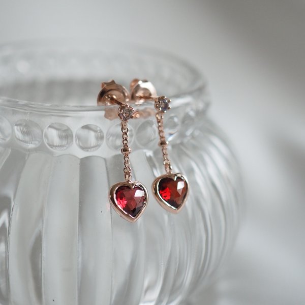 ABLY Heart Earrings - Garnet