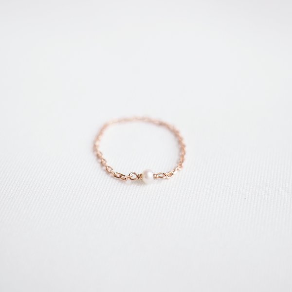 ALUNA Pearl Chain Ring - 14K Rose Gold