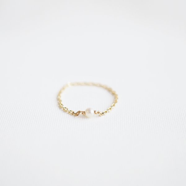 ALUNA Pearl Chain Ring - 14K Yellow Gold
