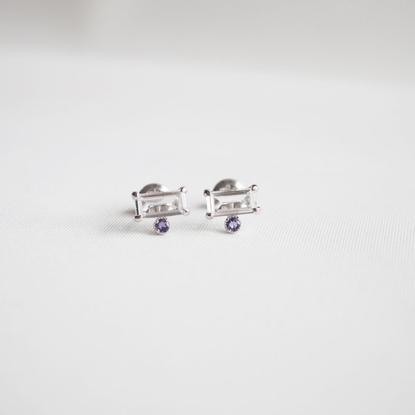 AGNES Earrings - White Topaz / Iolite in Silver