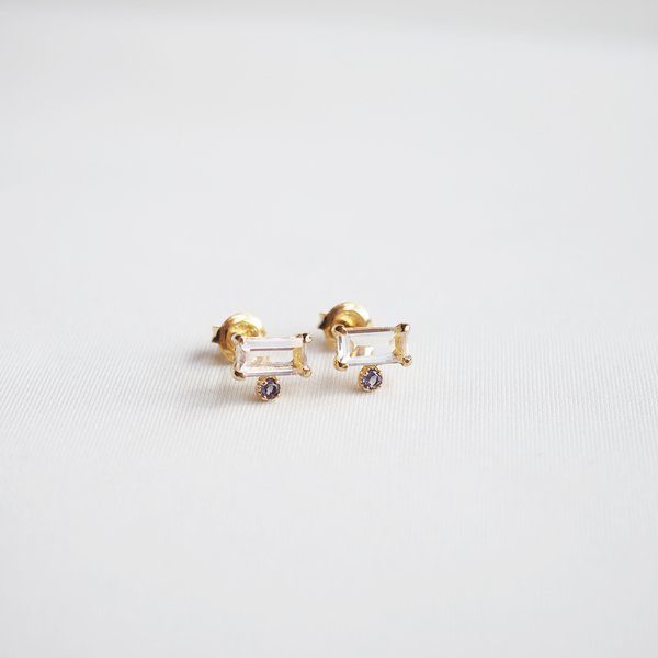AGNES Earrings - White Topaz / Iolite in Gold 