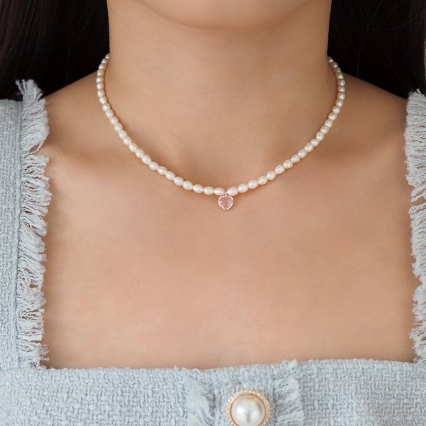 DARYA Pearl Necklace - Rose Quartz