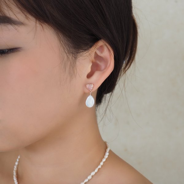 DARYA Pearl Earrings - Rose Quartz