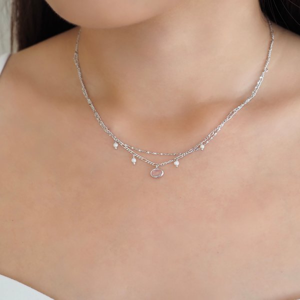 CADDIE Necklace - Rose Quartz (Silver)