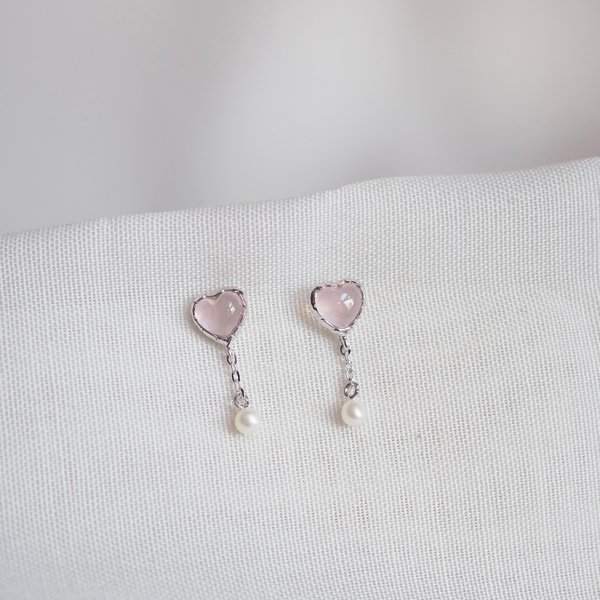 DENISE Earrings - Rose Quartz (Silver)