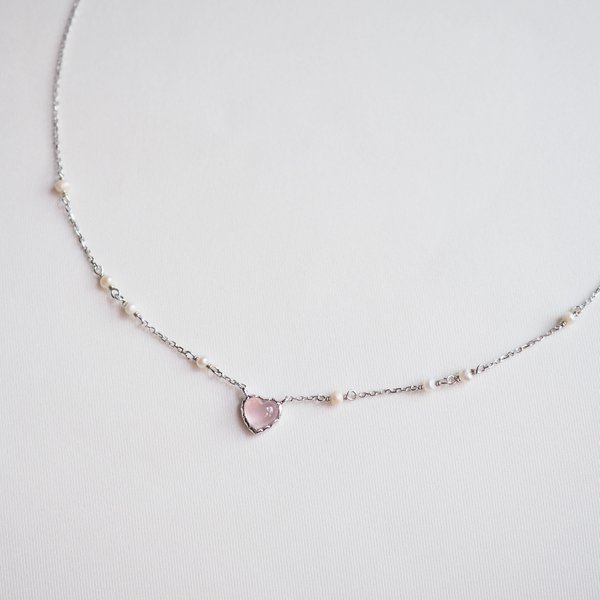 DENISE Necklace - Rose Quartz (Silver)