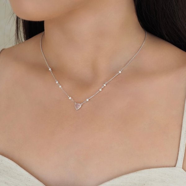 DENISE Necklace - Rose Quartz (Silver)