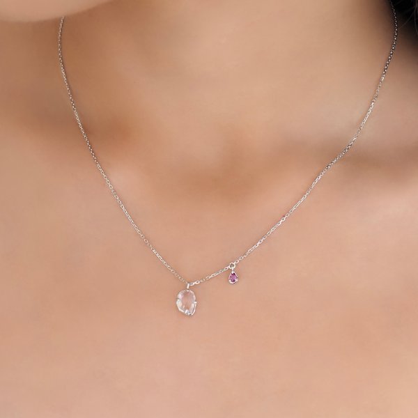 SOPHIA Necklace - Rose Quartz (Silver)