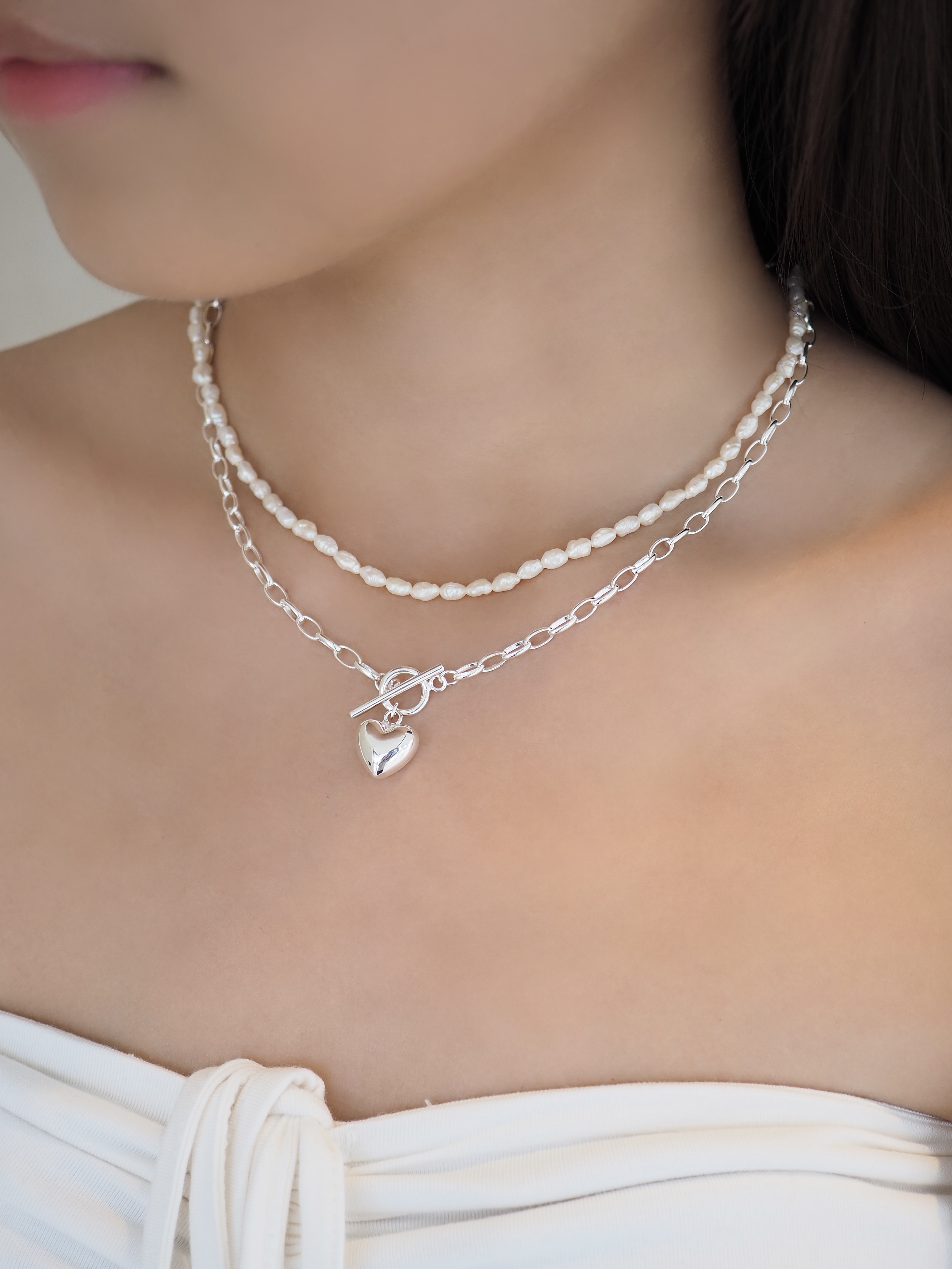 MANDY Double Chain Necklace - Pearls | Azen Jewelry