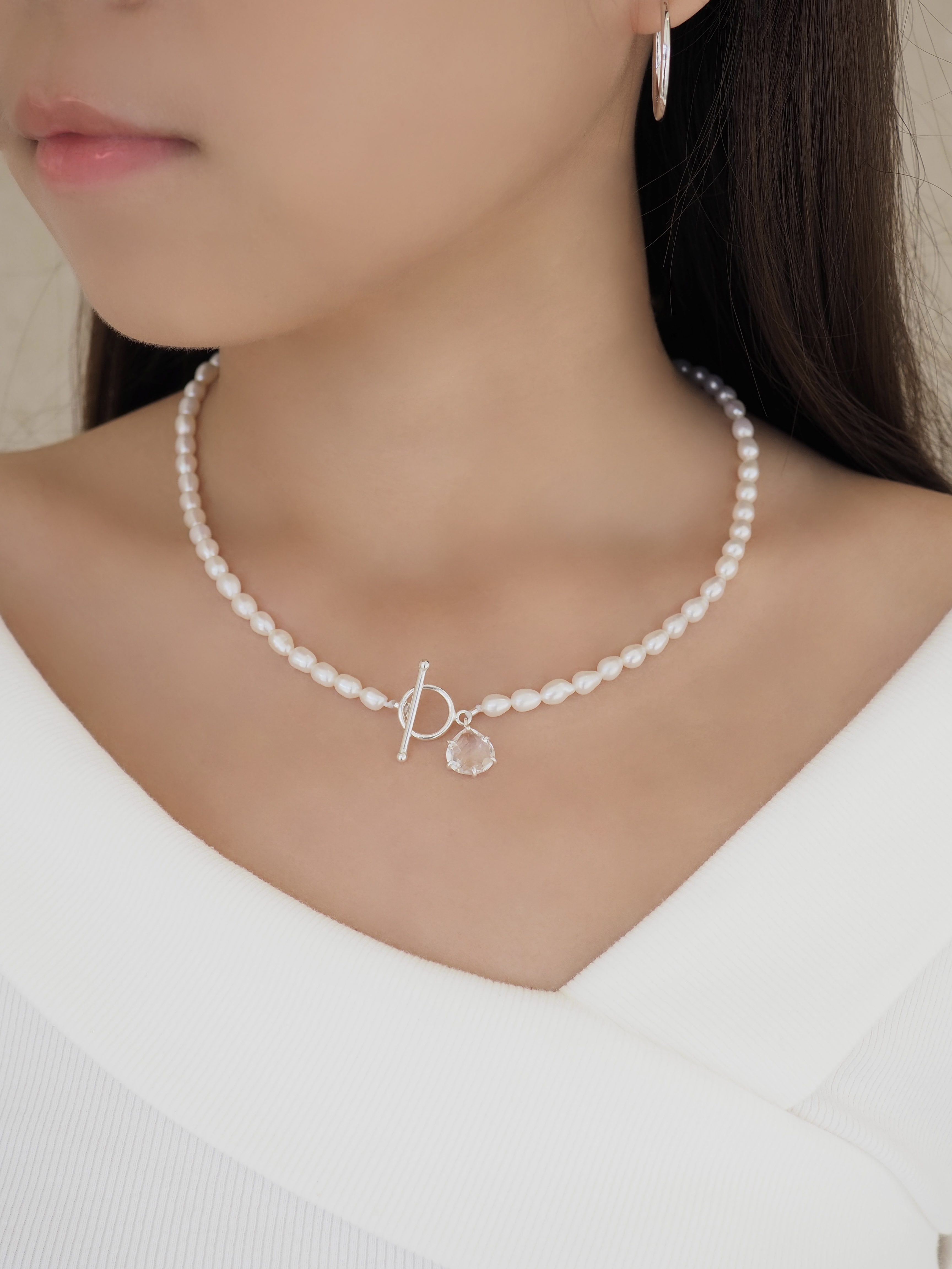 CHANTEL Pearl Necklace - Clear Quartz (Silver) | Azen Jewelry