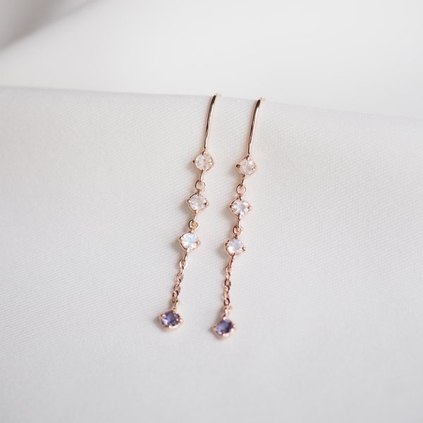 AVA Threader Earrings - Moonstone (Rose Gold)
