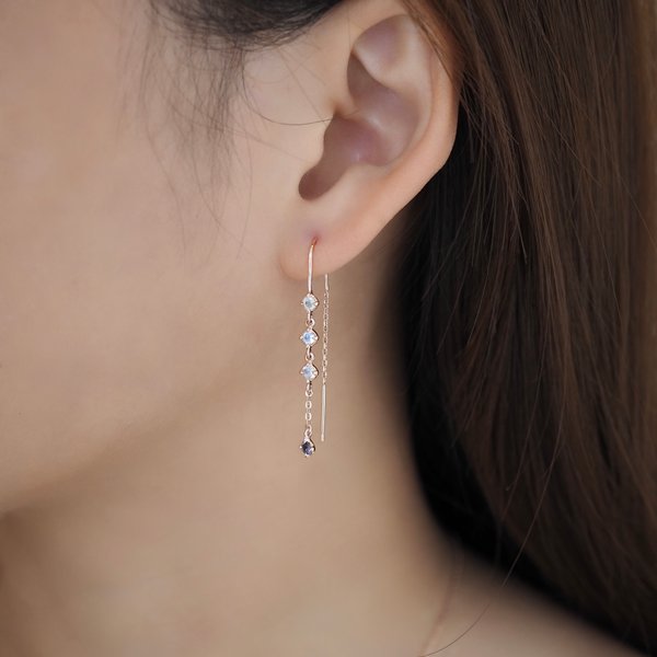 AVA Threader Earrings - Moonstone (Rose Gold)