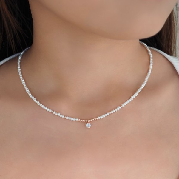 EDITH Full Pearl Necklace - Moonstone (Rose Gold)