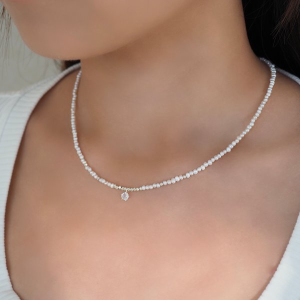 EDITH Full Pearl Necklace - Moonstone (Silver)
