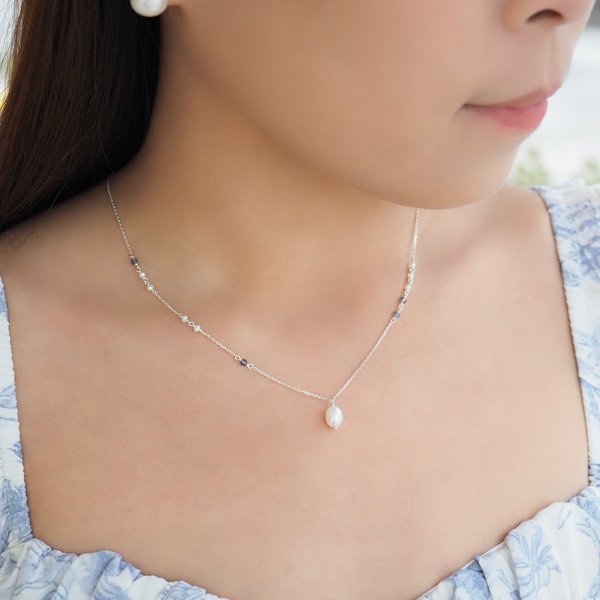 JANICE Necklace - Iolite/Pearl (Silver)