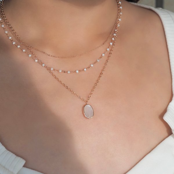 JAZREEL 3-Layer Necklace - Pearl (Rose Gold)