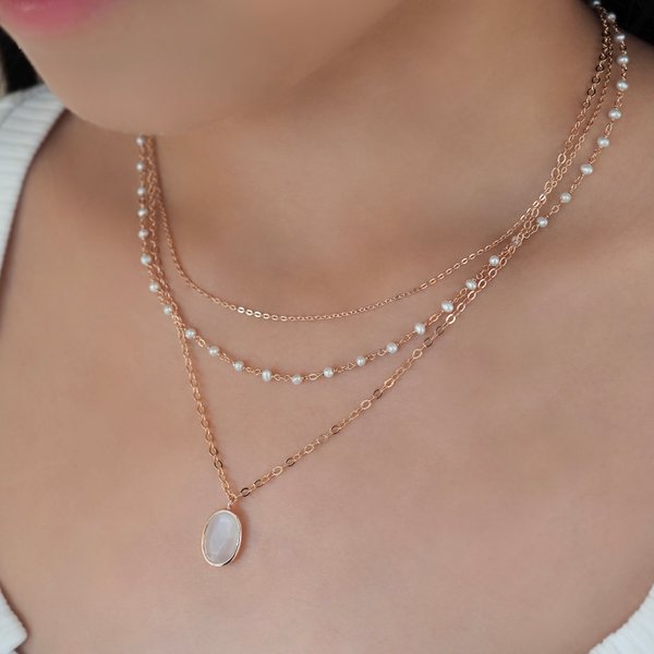JAZREEL 3-Layer Necklace - Pearl (Rose Gold)