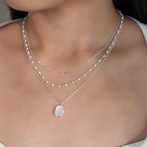 JAZREEL 3-Layer Necklace - Pearl (Silver)