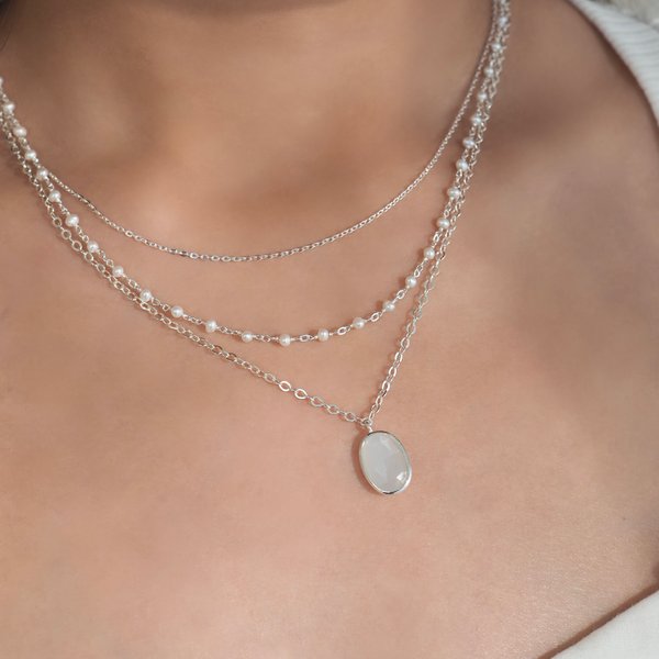 JAZREEL 3-Layer Necklace - Pearl (Silver)