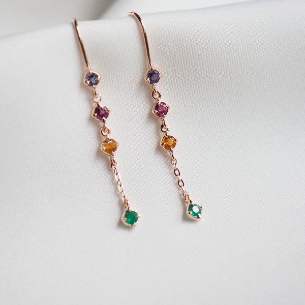 AVA Threader Earrings - Multi Stone (Rose Gold)