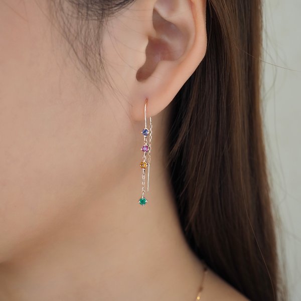 AVA Threader Earrings - Multi Stone (Rose Gold)