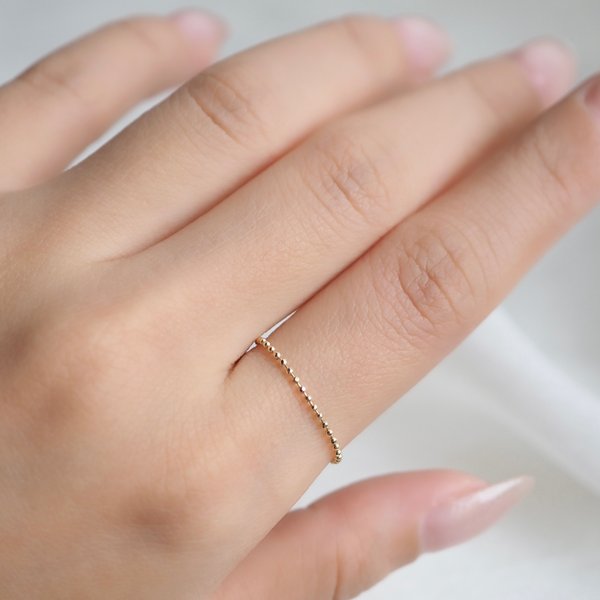 Beaded Chain Ring - 14K Yellow Gold