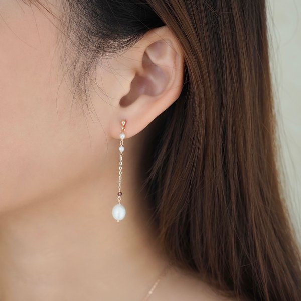 JANICE Earrings - Garnet/Pearl (Rose Gold)