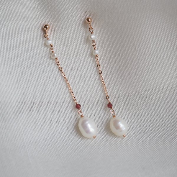 JANICE Earrings - Garnet/Pearl (Rose Gold)