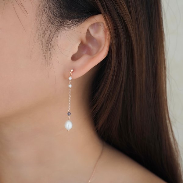 JANICE Earrings - Iolite/Pearl (Rose Gold)