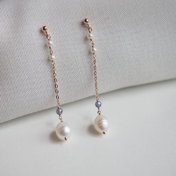 JANICE Earrings - Iolite/Pearl (Rose Gold)