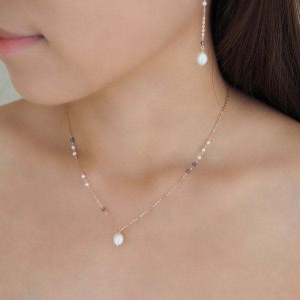 JANICE Necklace - Iolite/Pearl (Rose Gold)