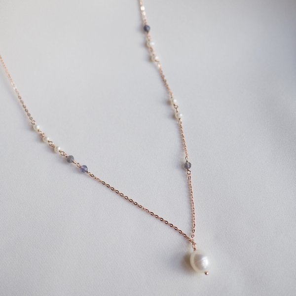 JANICE Necklace - Iolite/Pearl (Rose Gold)