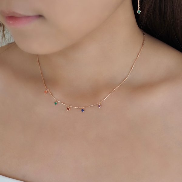 TAYLOR Necklace - Multi Stone (Rose Gold)