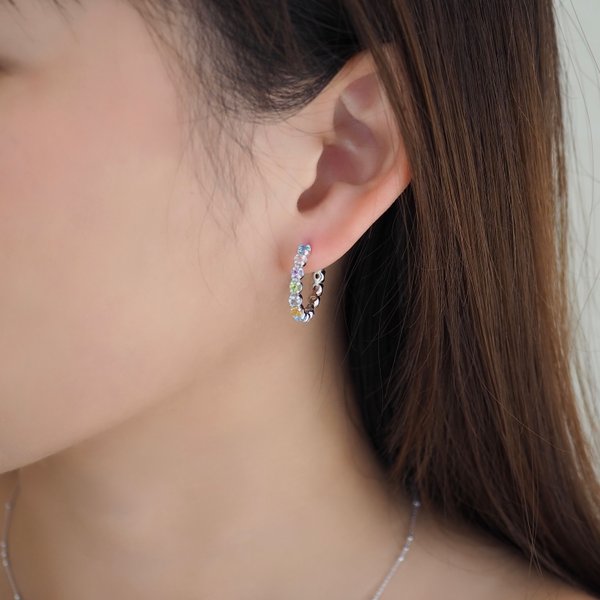 CLEO Medium Huggies - Mix Stones (Silver)