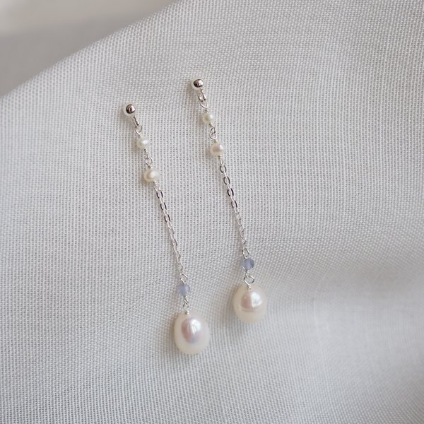 JANICE Earrings - Iolite/Pearl (Silver)