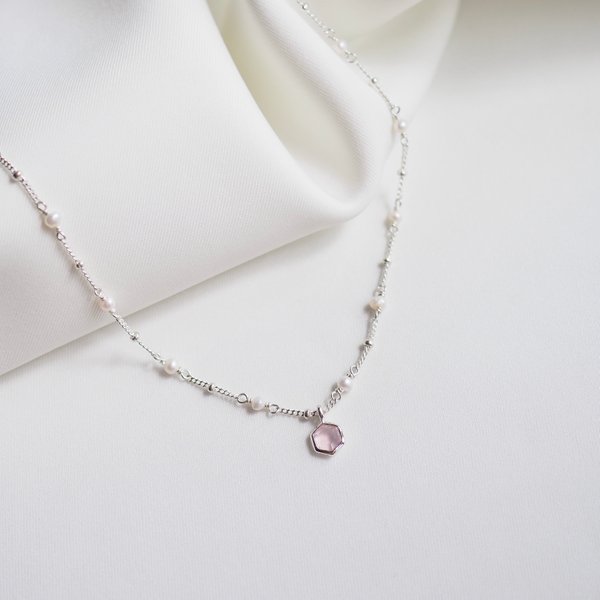 TESS Necklace - Rose Quartz (Silver)