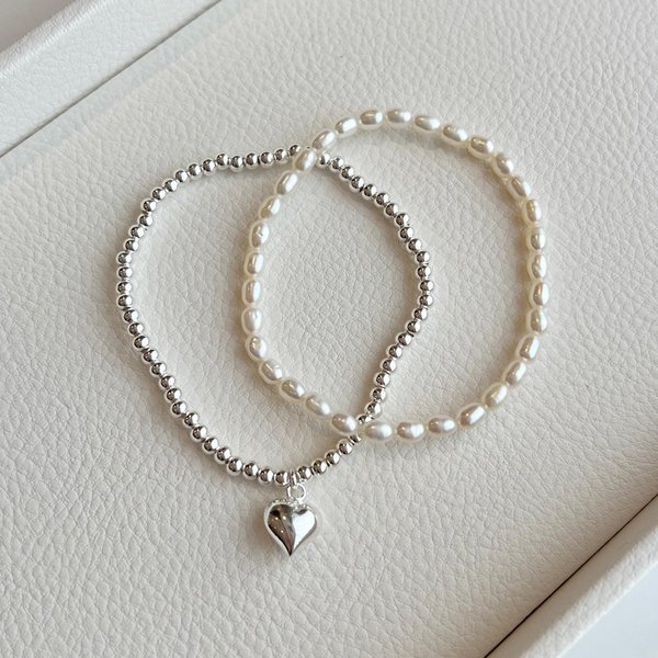 K-925Silver (WB49) Pearl Heart Bracelet