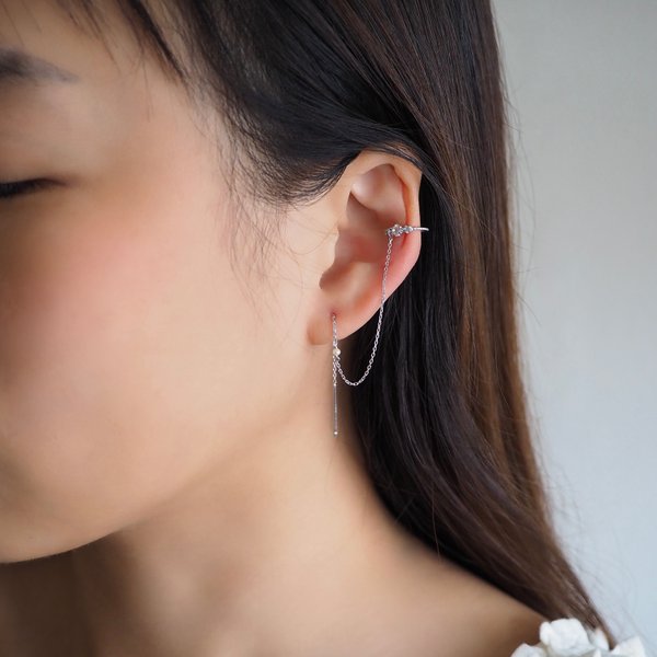 LEXY Ear Cuff Threader Earrings - Silver