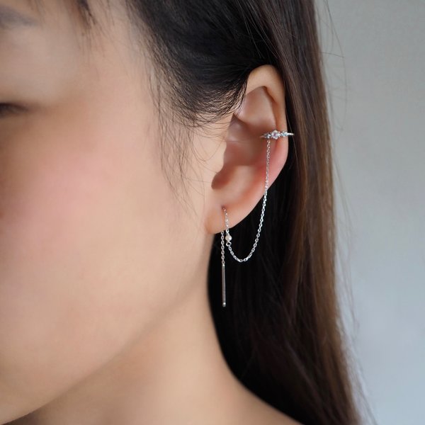 LEXY Ear Cuff Threader Earrings - Silver