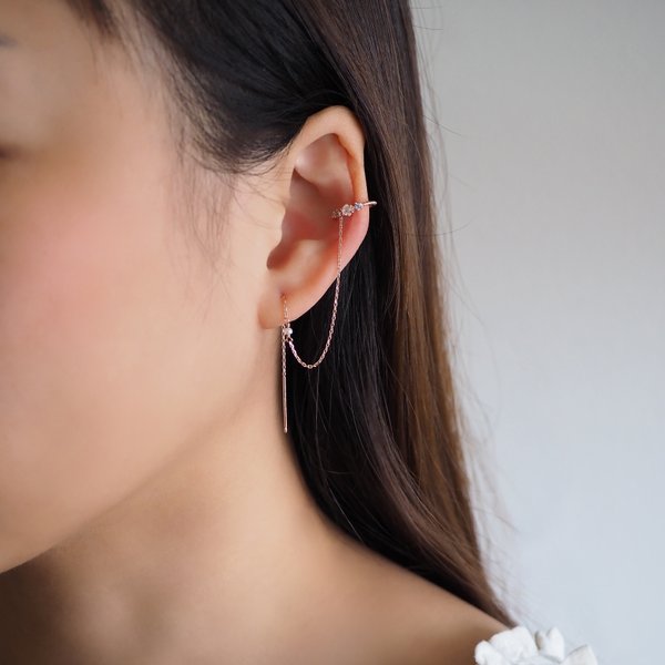 LEXY Ear Cuff Threader Earrings - Rose Gold