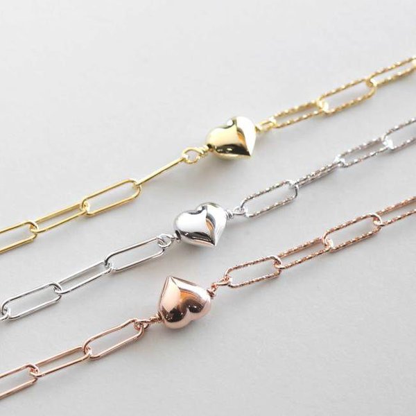 K-925Silver (EJB732) Heart Chain Bracelet