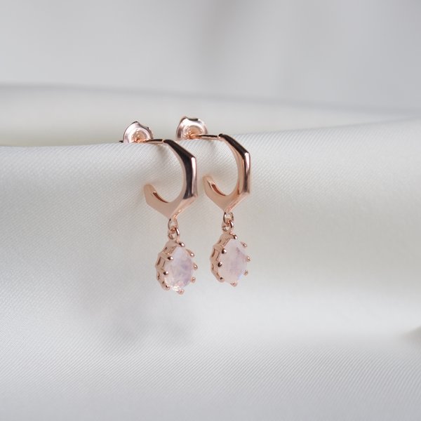 ODETTE Half Hoop Earrings - Moonstone (Rose Gold)