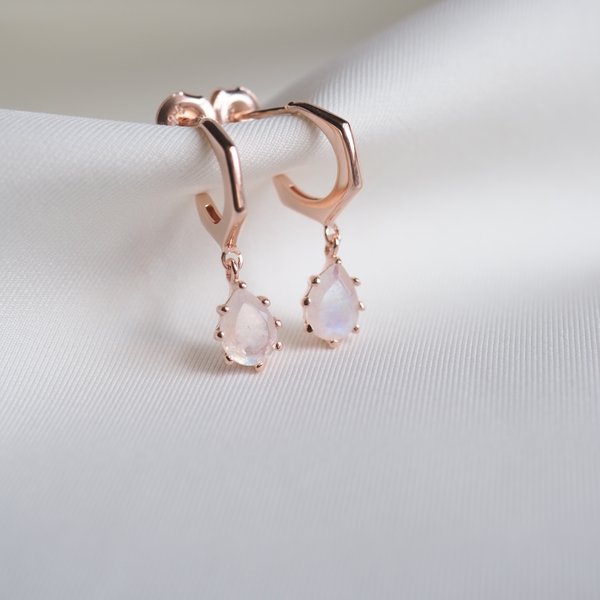 ODETTE Half Hoop Earrings - Moonstone (Rose Gold)