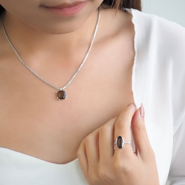 NIKKI Necklace - Smoky Quartz (Silver)