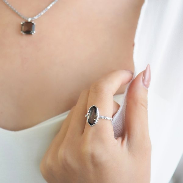VIVIENNE Ring - Smoky Quartz (Silver)