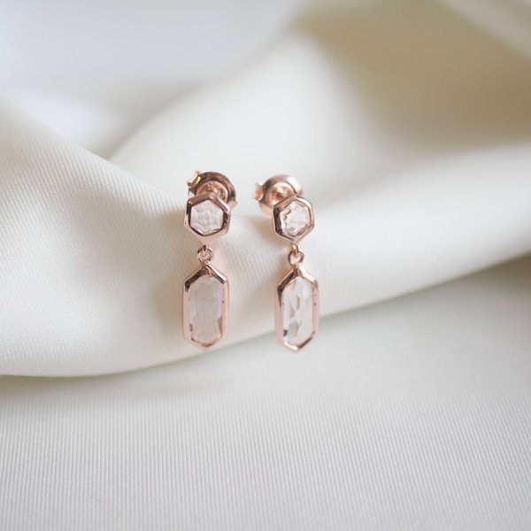 WINNIE Earrings - White Topaz (Rose Gold)