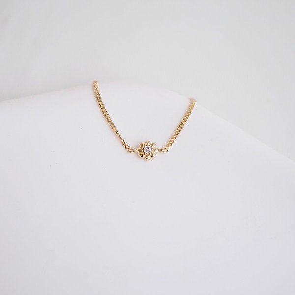 Flower Chain Ring - 14K Yellow Gold