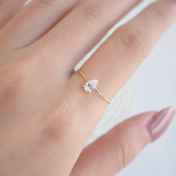 14KYG Lab Grown Diamond Ring - Pear