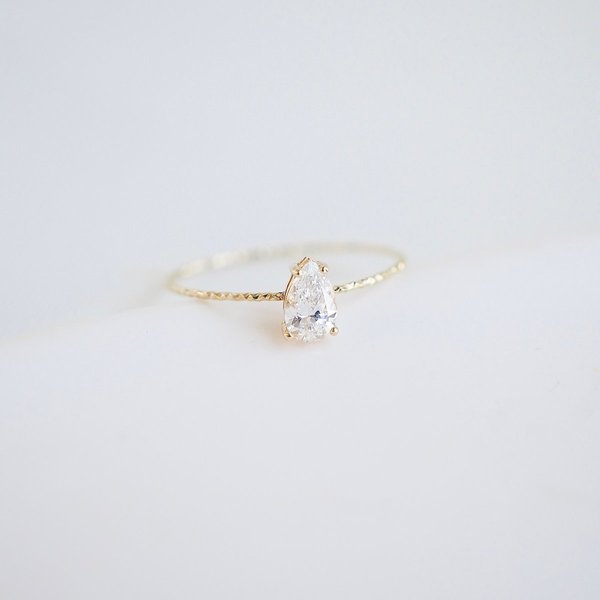 14KYG Lab Grown Diamond Ring - Pear