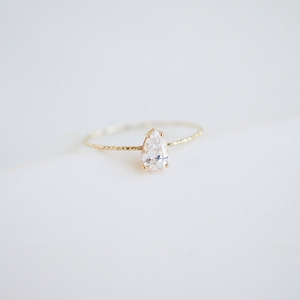 14KYG Lab Grown Diamond Ring - Pear